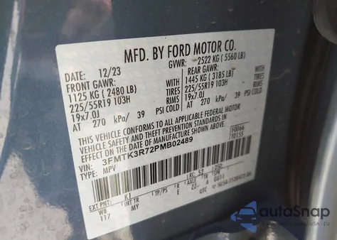 2023 Ford Mustang Mach-E Premium z USA, uszkodzony, nr VIN 3FMTK3R72PMB02489